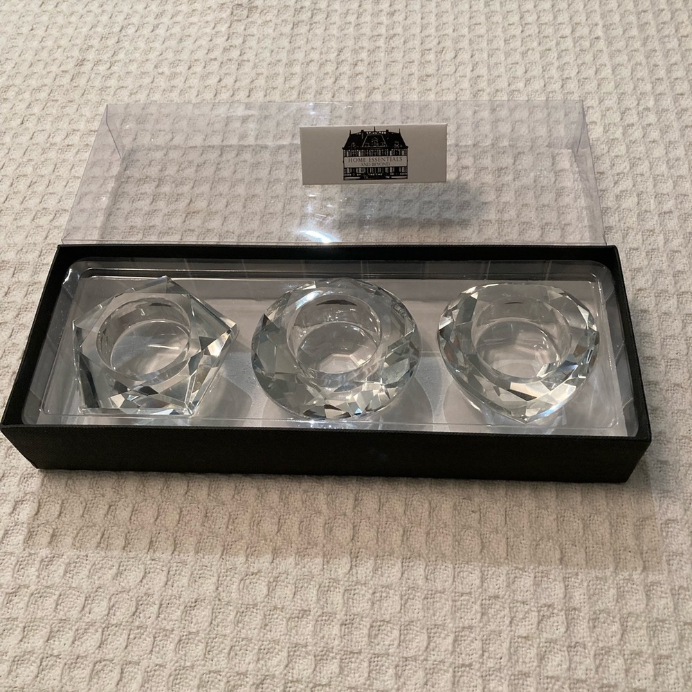 Home Essentials And Beyond Set Of 3 Cut Glass Tea Light Holders NIB